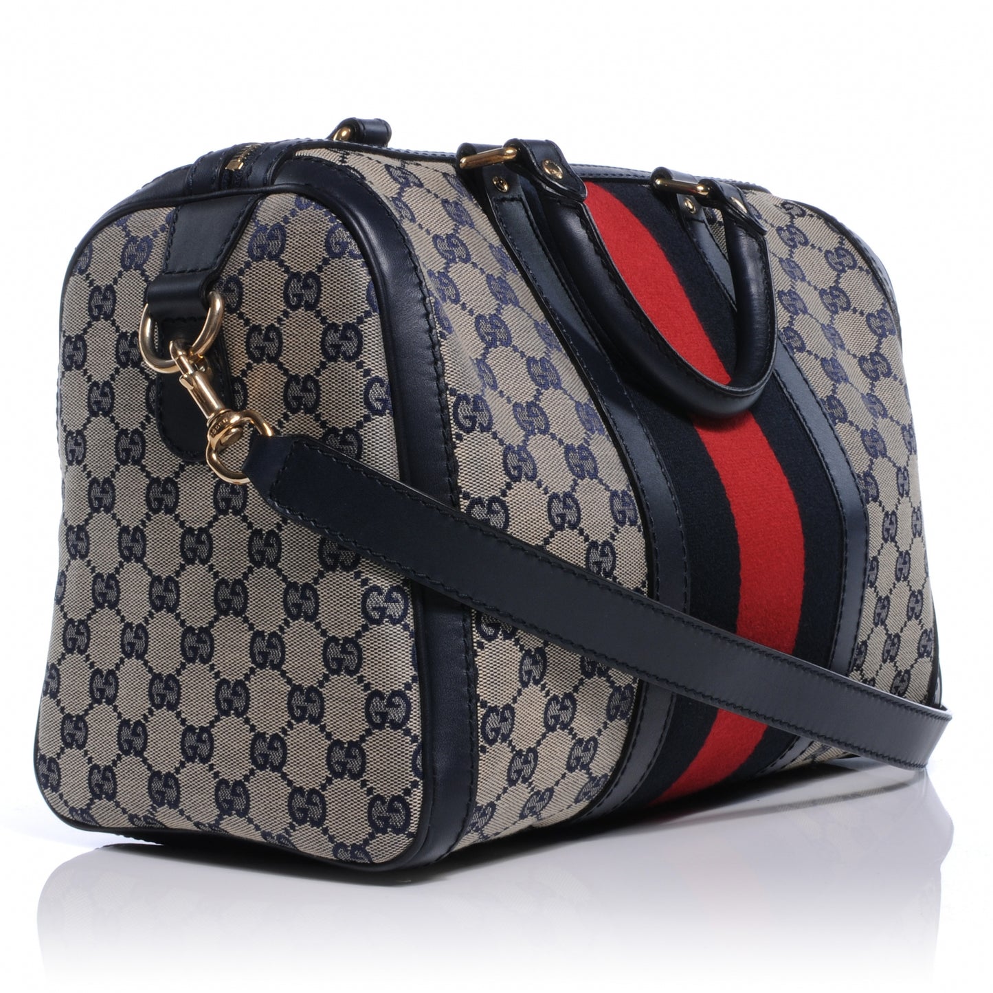 Monogram Selleria Calfskin Vintage Web Medium Boston Beige Blue