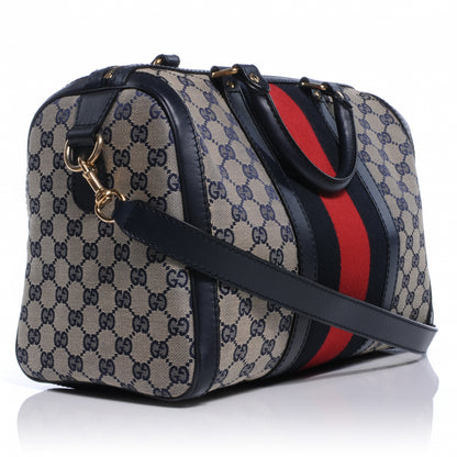 Gucci Monogram Selleria Calfskin Vintage Web Medium Boston Beige Blue 4 of 19