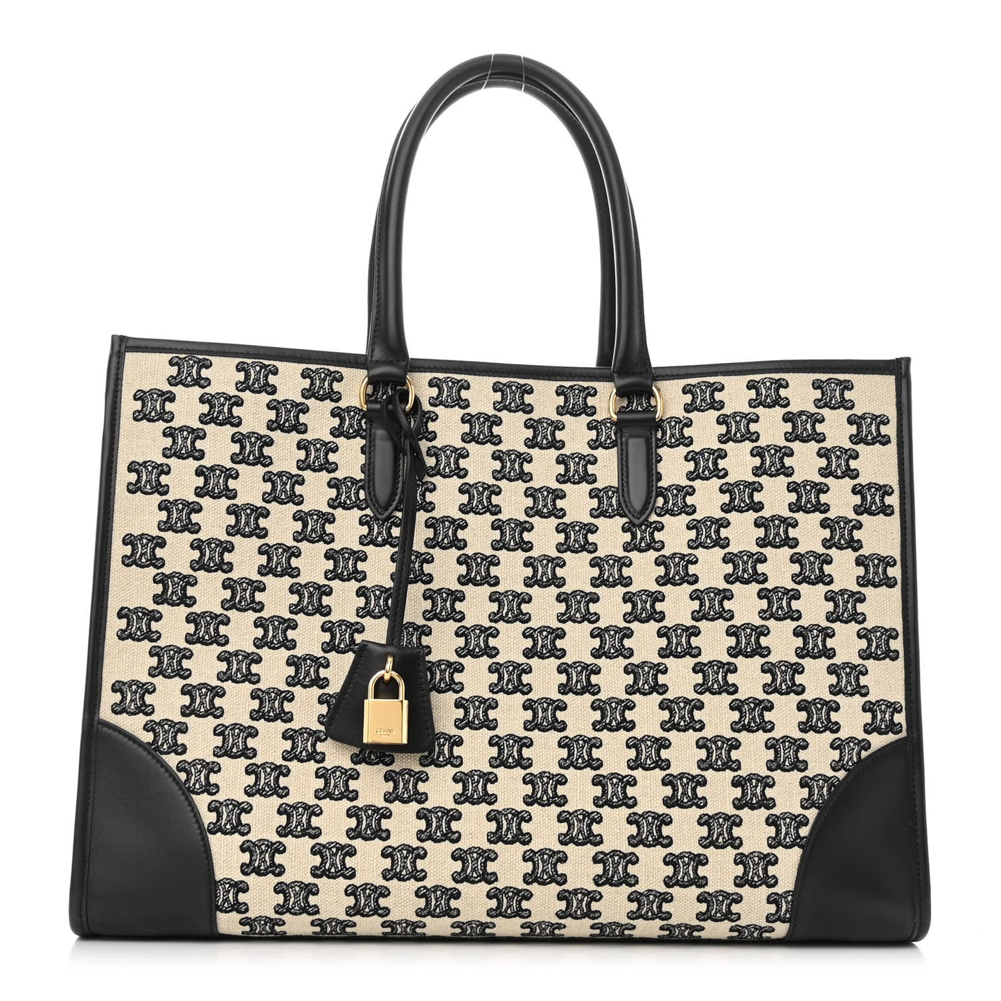 Canvas Calfskin Triomphe Embroidered Horizontal Cabas Black
