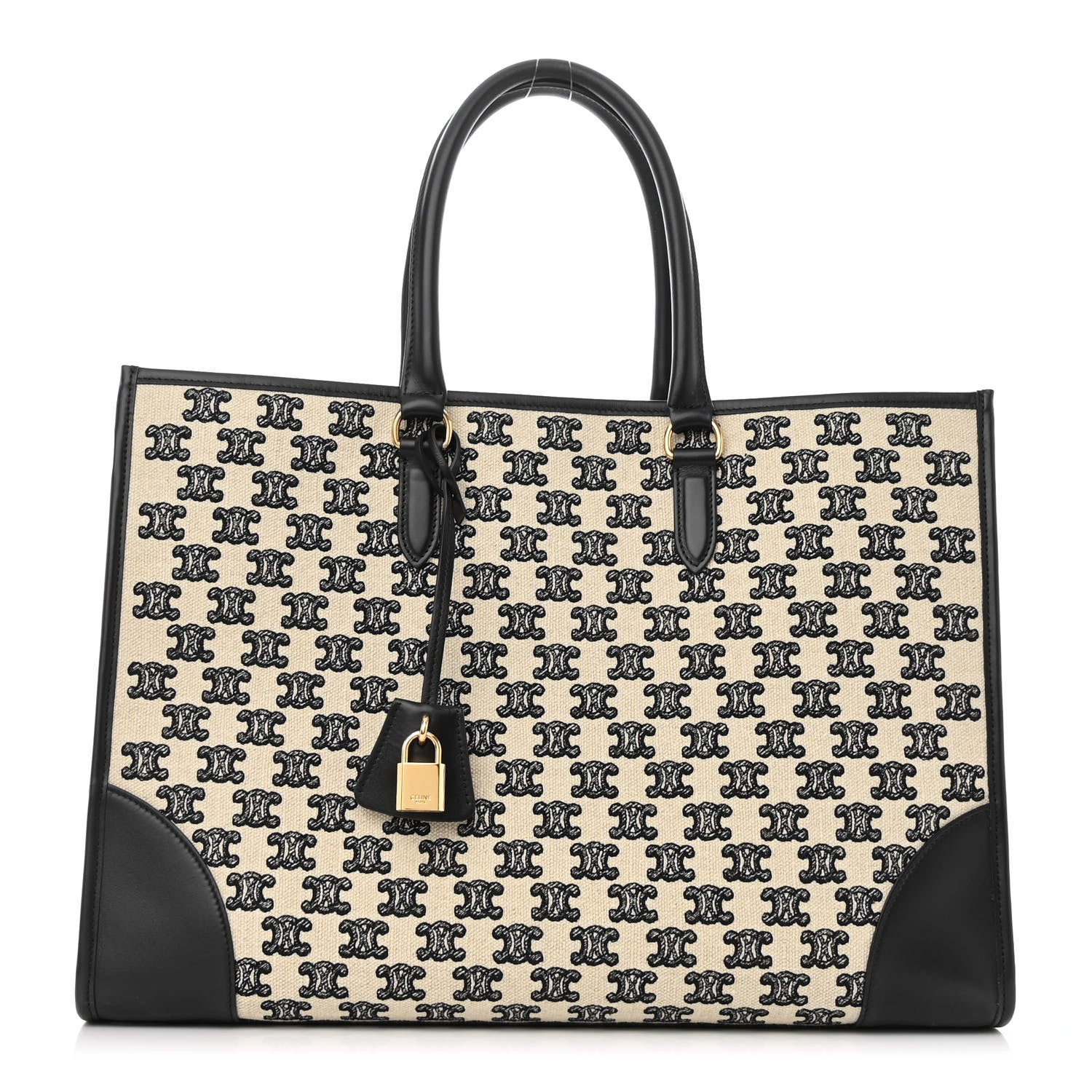 Celine Canvas Calfskin Triomphe Embroidered Horizontal Cabas Black 1 of 10