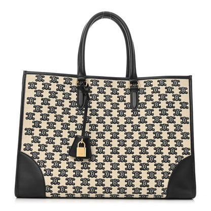 Celine Canvas Calfskin Triomphe Embroidered Horizontal Cabas Black 1 of 10