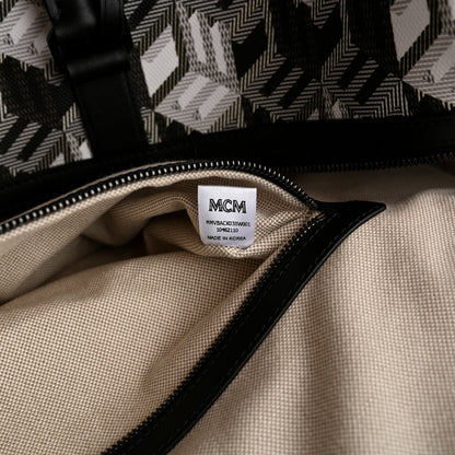 MCM Cubic Monogram Large Traveler Weekender Bag Black White 7 of 16