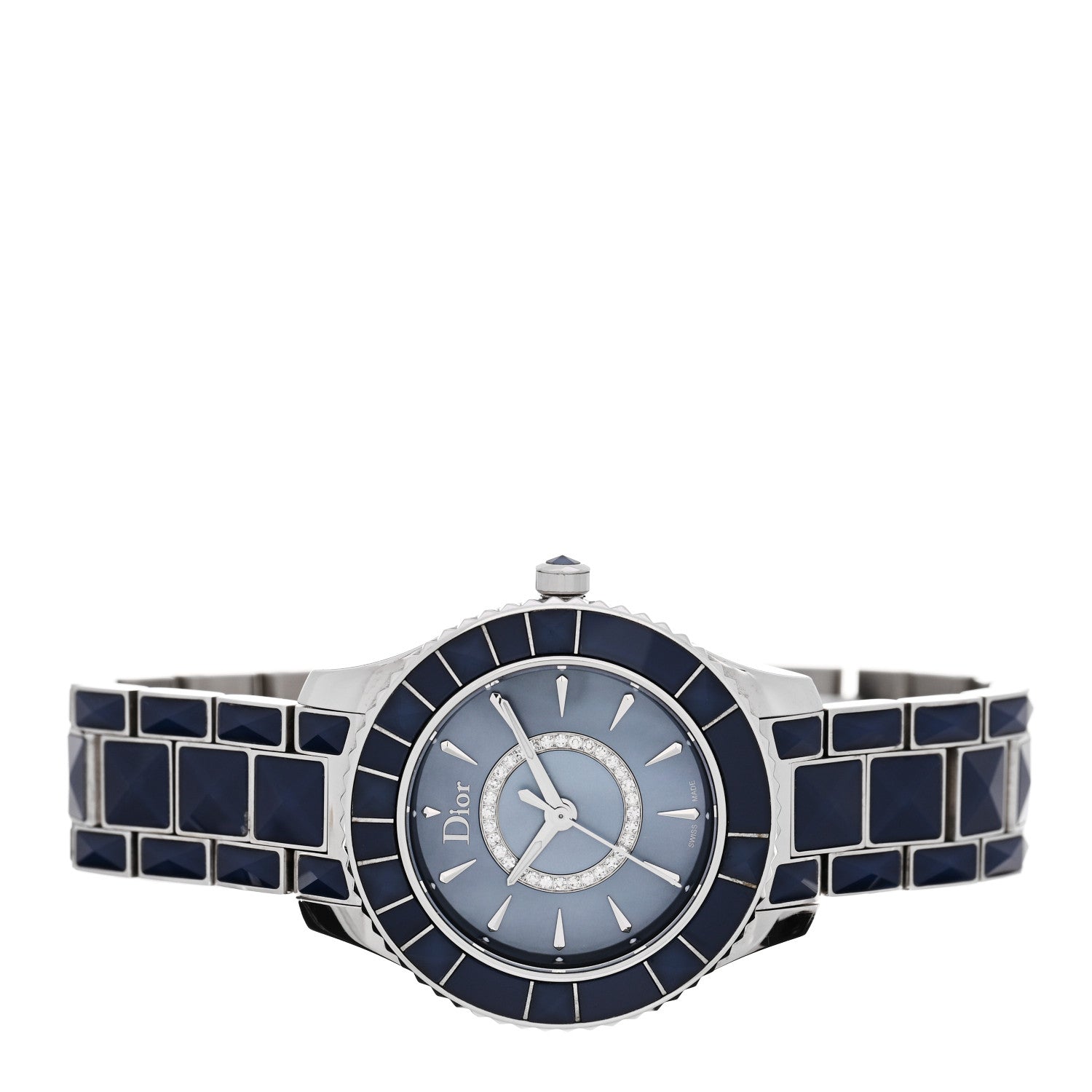 Christian Dior Stainless Steel Diamond Blue Mother of Pearl 33mm Christal Quartz Watch 2 of 5