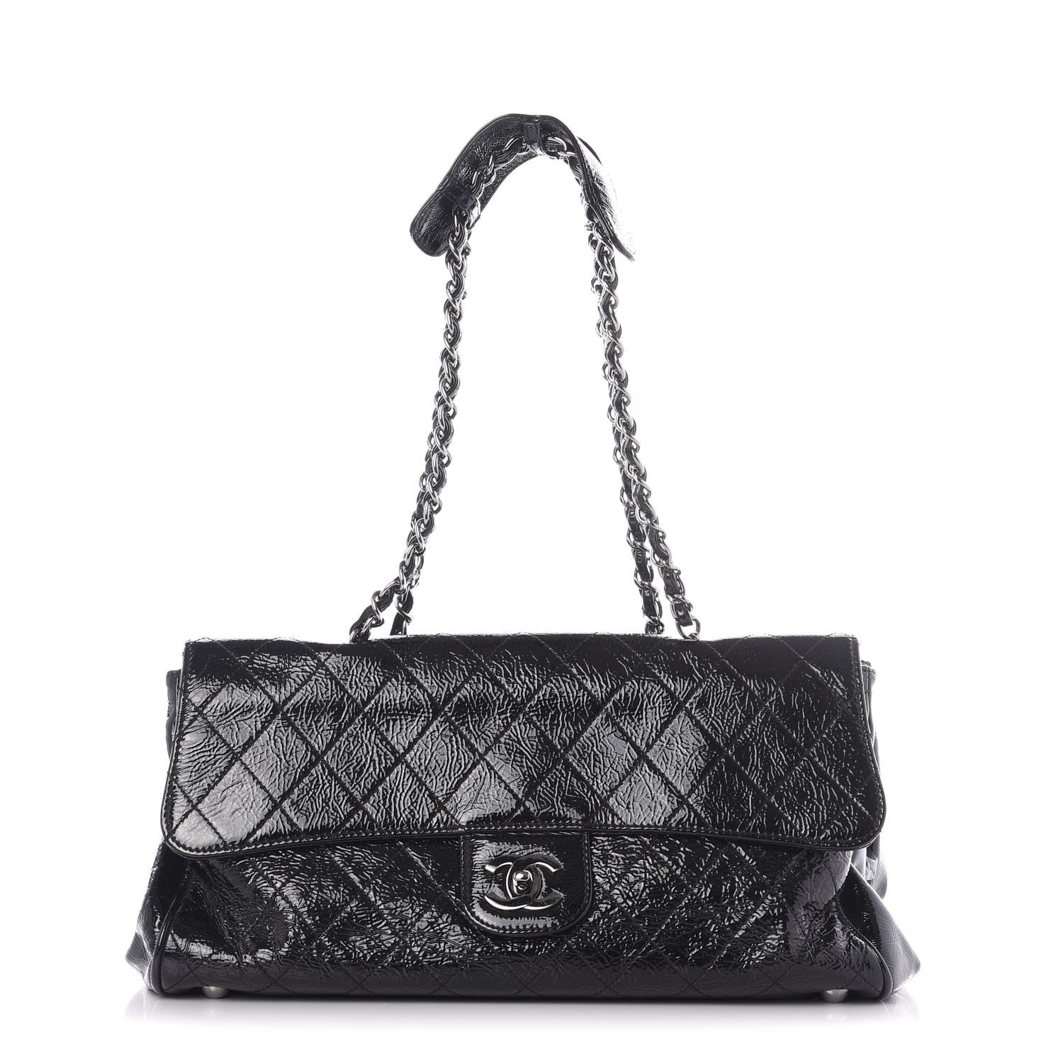 Chanel Distressed Patent Quilted Ritz Flap Bag Black 1 of 9