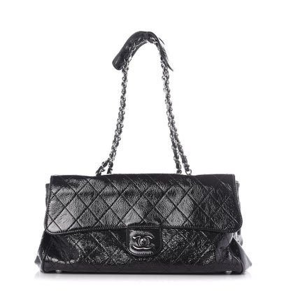 Chanel Distressed Patent Quilted Ritz Flap Bag Black 1 of 9