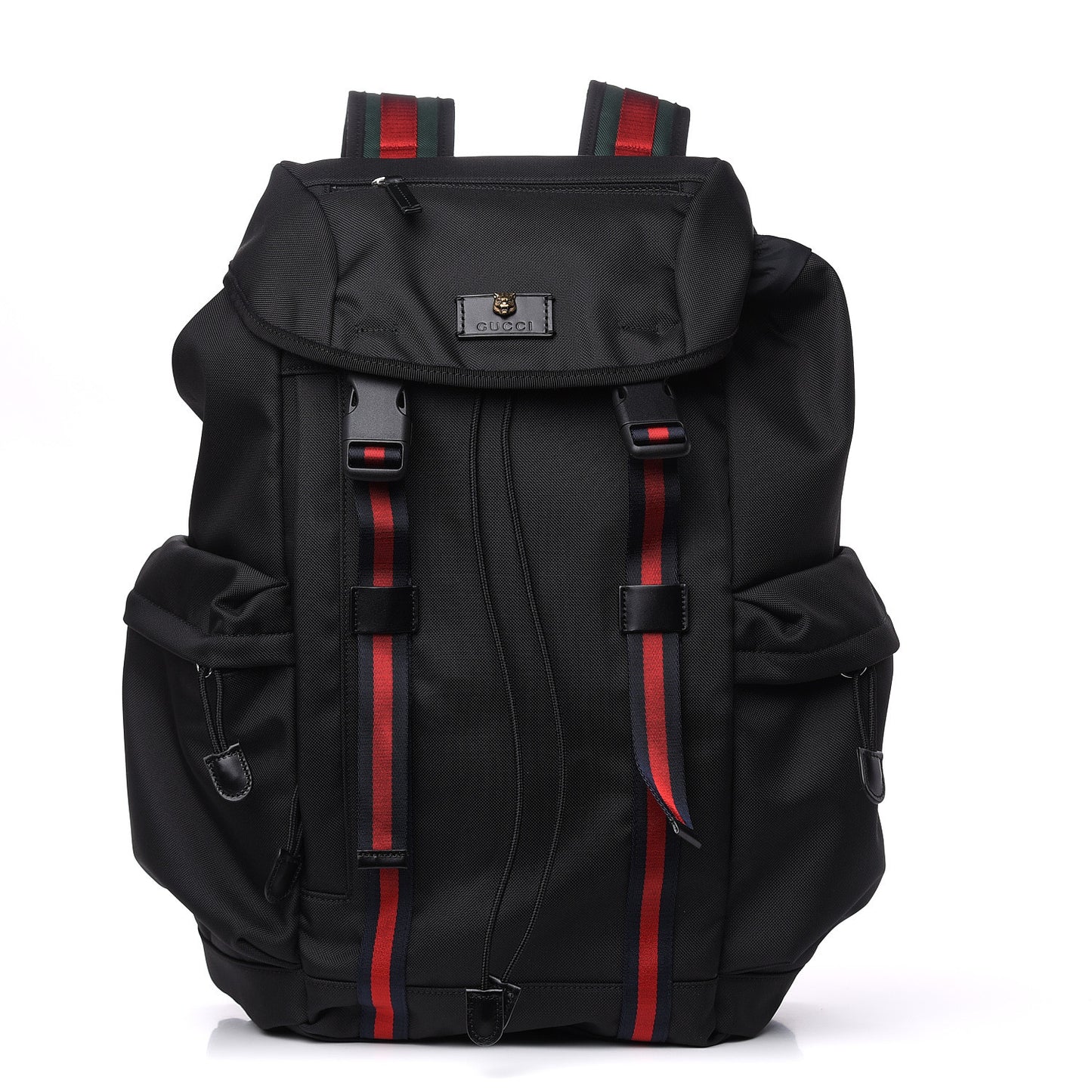 Techno Canvas Web Double Buckle Backpack Black