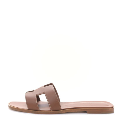 Hermes Box Calfskin Oran Sandals 41 Gold 1 of 8