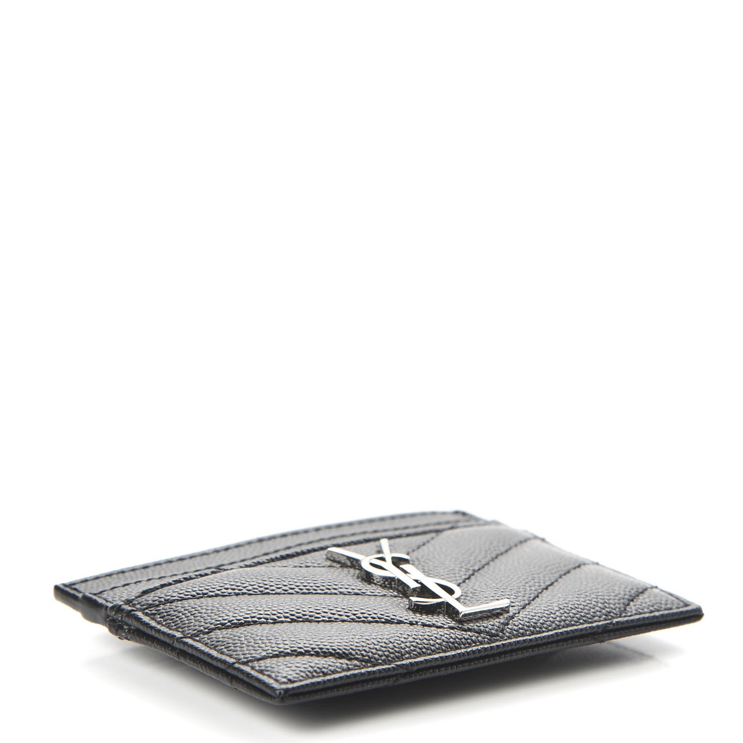 Saint Laurent Grain De Poudre Matelasse Chevron Monogram Credit Card Case Black 4 of 10