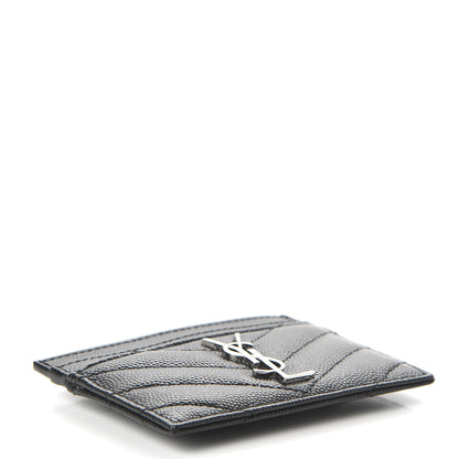 Saint Laurent Grain De Poudre Matelasse Chevron Monogram Credit Card Case Black 4 of 10