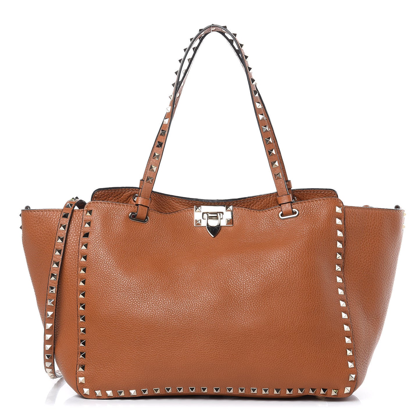 Pebbled Calfskin Medium Rockstud Tote Light Cuir