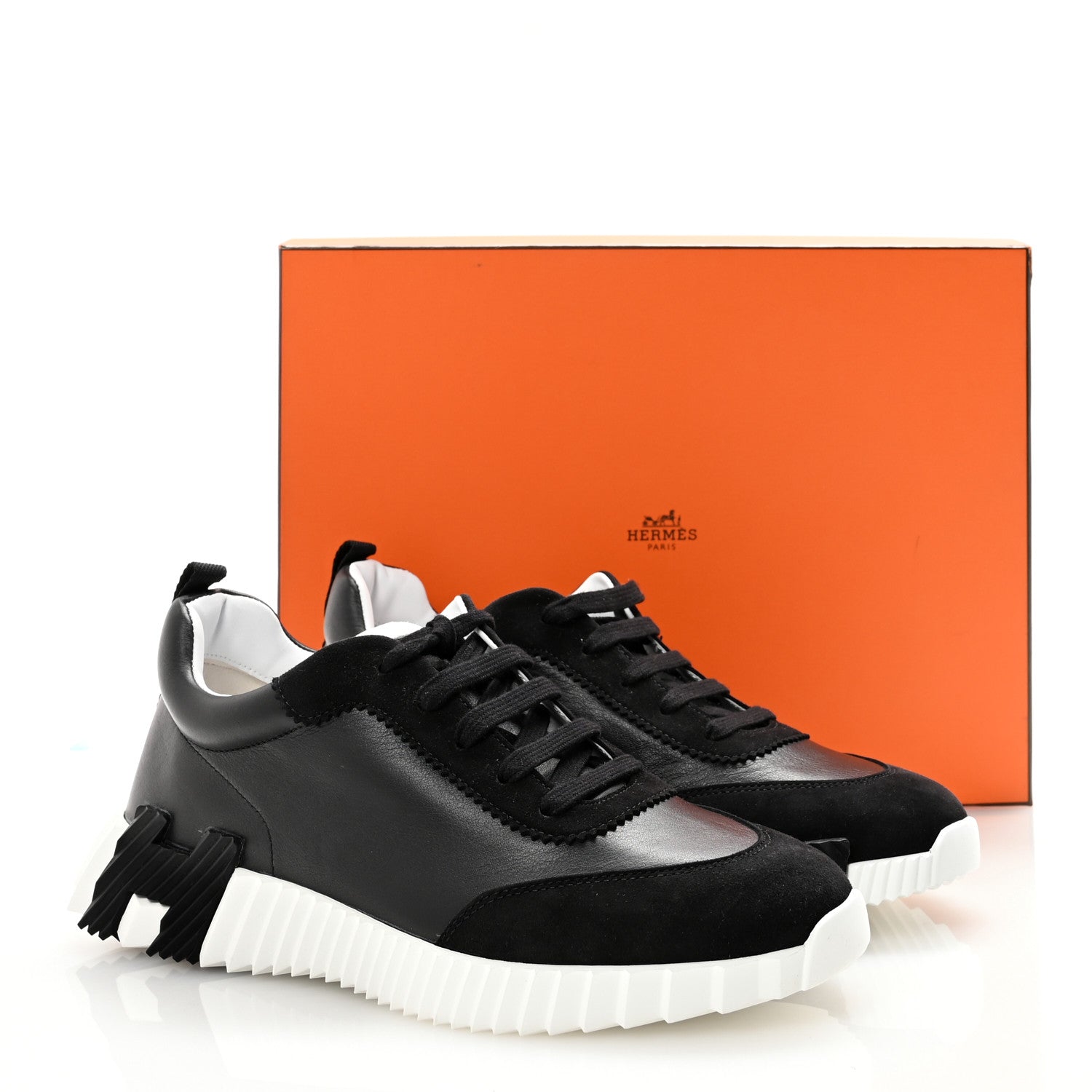 Hermes Goatskin Suede Goatskin Mens Bouncing Sneakers 41 Black 9 of 9