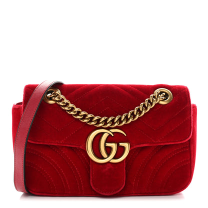 Gucci Velvet Matelasse Mini GG Marmont Shoulder Bag Hibiscus Red 1 of 10