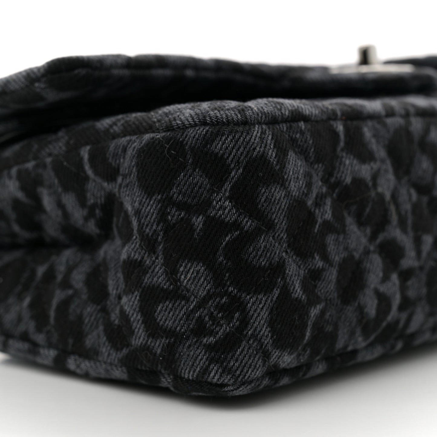 Printed Denim Quilted Flower Medium Double Flap Black