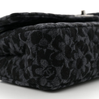Chanel Printed Denim Quilted Flower Medium Double Flap Black 9 of 11