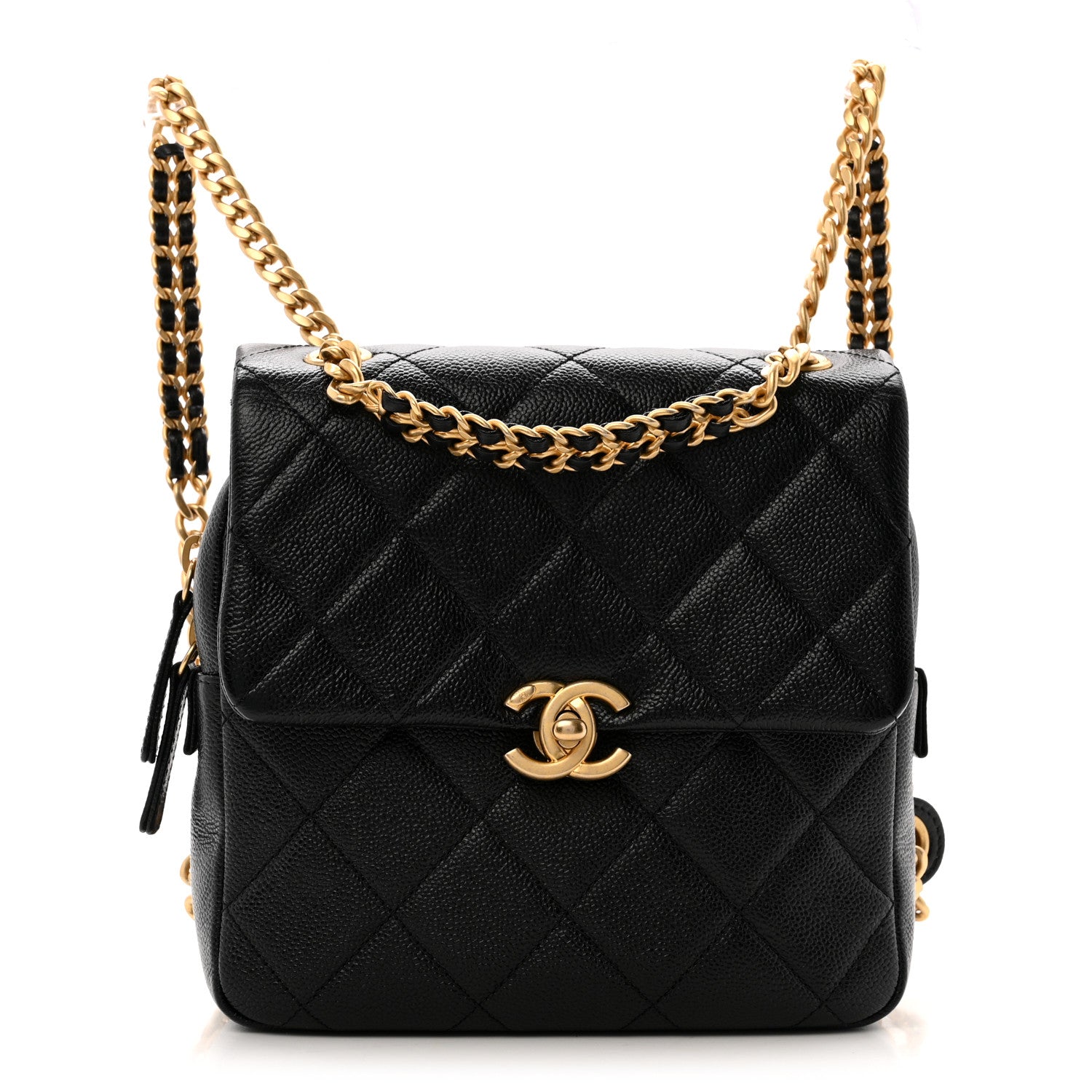 Chanel Shiny Caviar Quilted Chain Melody Backpack Black 1 of 14