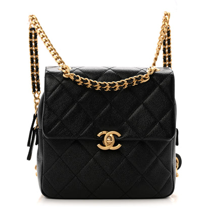 Chanel Shiny Caviar Quilted Chain Melody Backpack Black 1 of 14