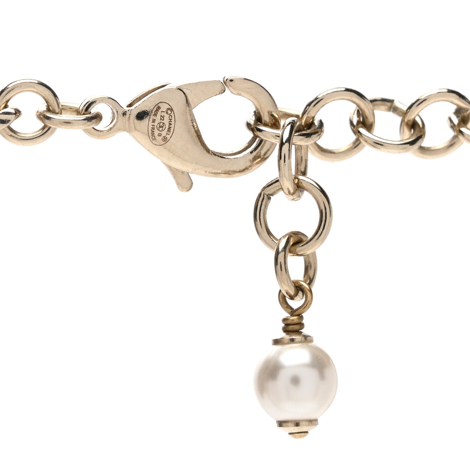 Chanel Pearl Bead Crystal CC Heart Necklace Gold Pearly White Black 4 of 4