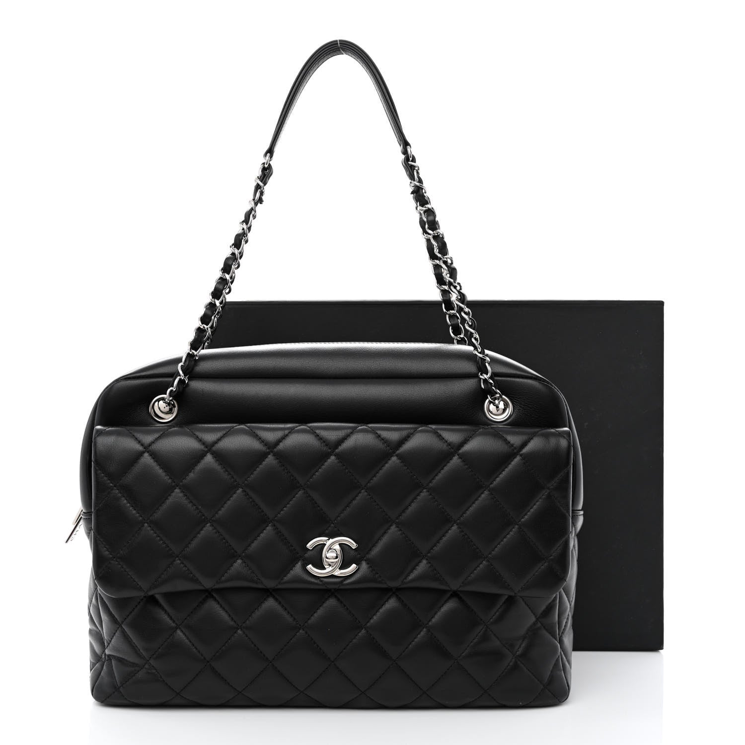 Chanel Lambskin Quilted Bowler Flap Shoulder Bag Black 12 of 12