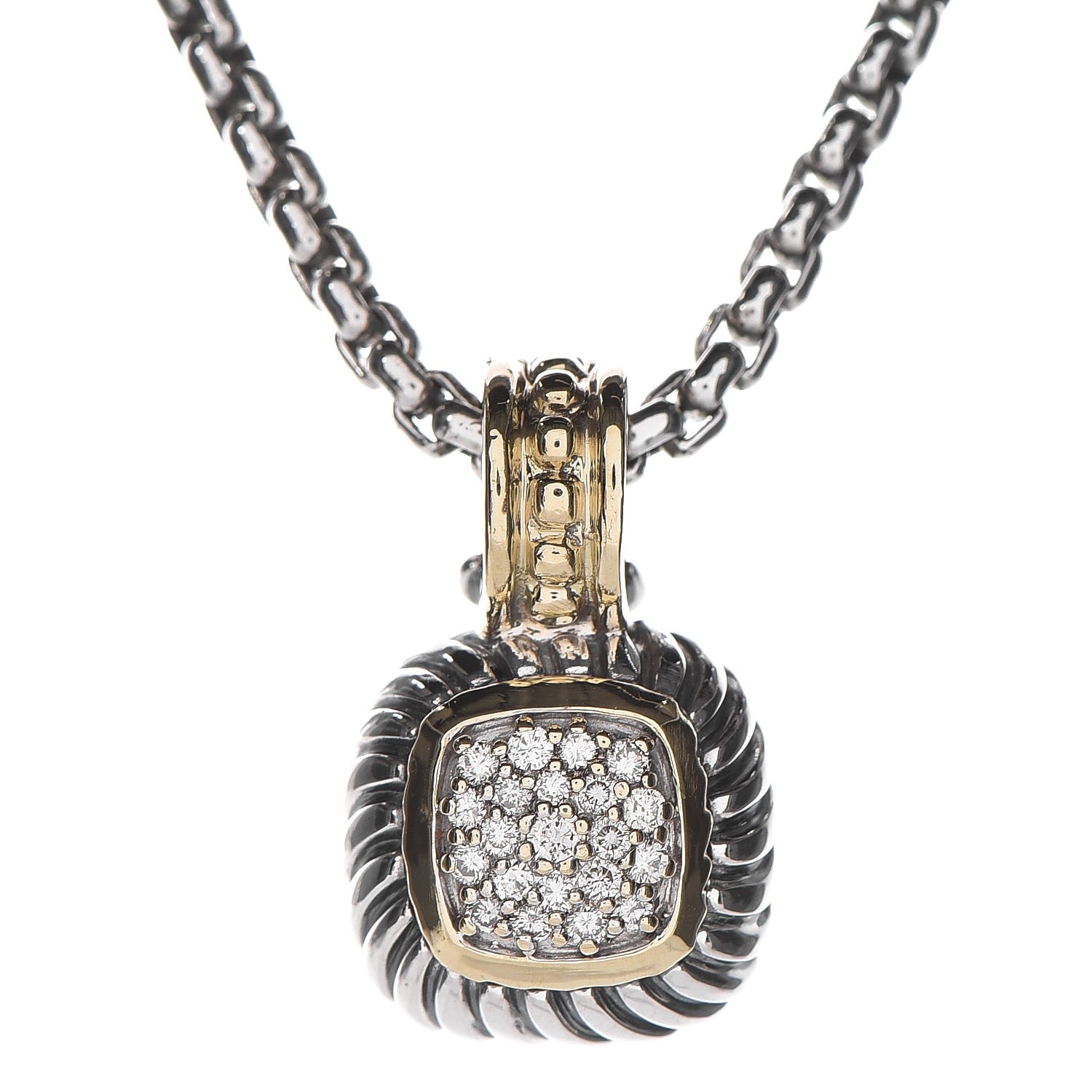 David Yurman Sterling Silver 18K Gold Diamond 7mm Albion Enhancer Pendant Necklace 4 of 6