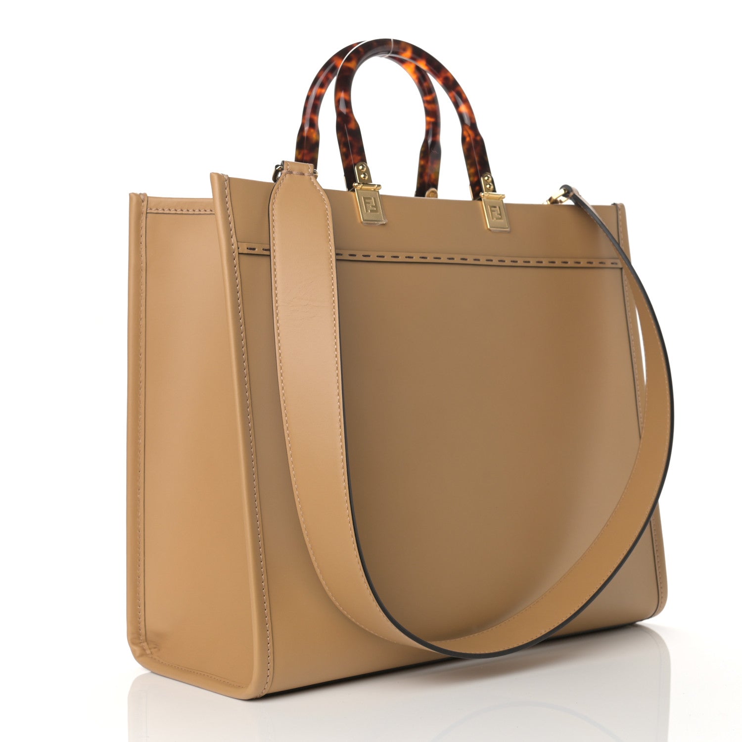 Fendi Vitello King Plexiglass Logo Embossed Medium Fendi Sunshine Shopper Tote Miele Scuro 2 of 8