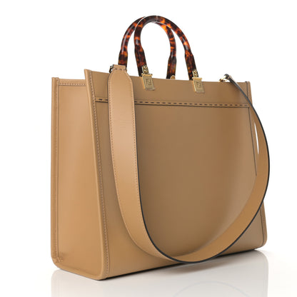 Fendi Vitello King Plexiglass Logo Embossed Medium Fendi Sunshine Shopper Tote Miele Scuro 2 of 8