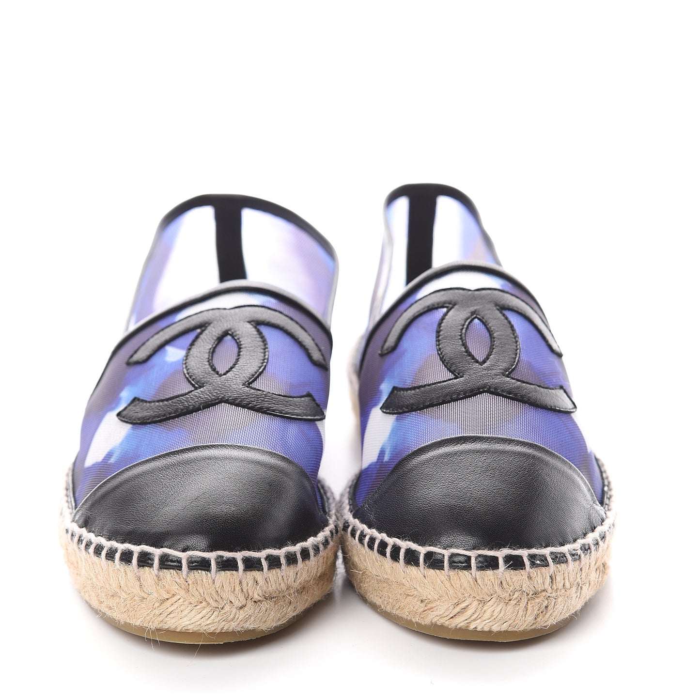 Mesh Lambskin Check Print CC Espadrilles 40 Blue Black White
