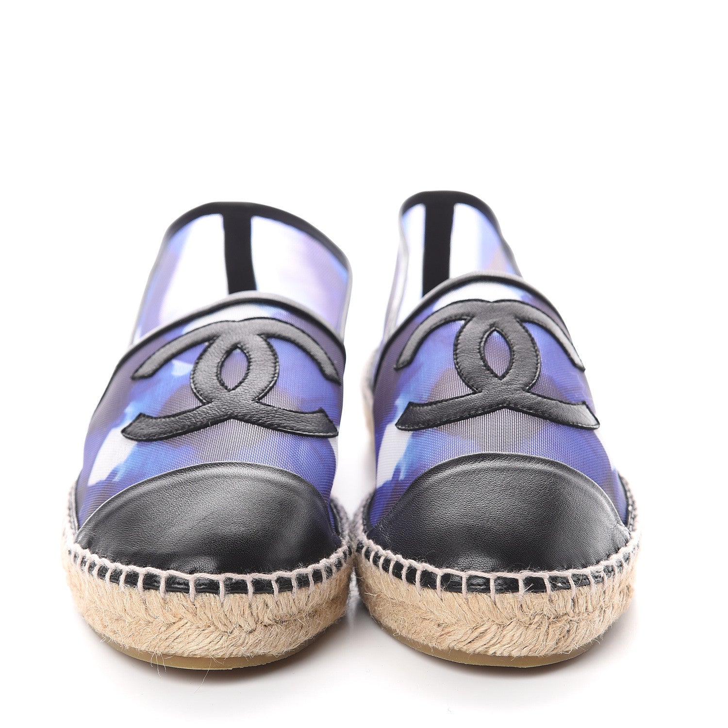 Chanel Mesh Lambskin Check Print CC Espadrilles 40 Blue Black White 2 of 6
