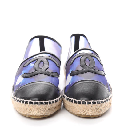 Chanel Mesh Lambskin Check Print CC Espadrilles 40 Blue Black White 2 of 6