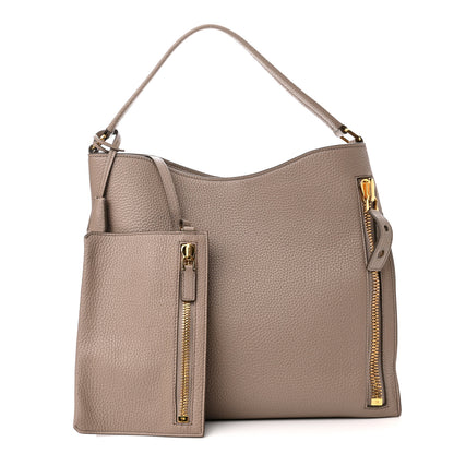 Tom Ford Pebbled Calfskin Alix Padlock Zip Hobo Bag Taupe 1 of 9