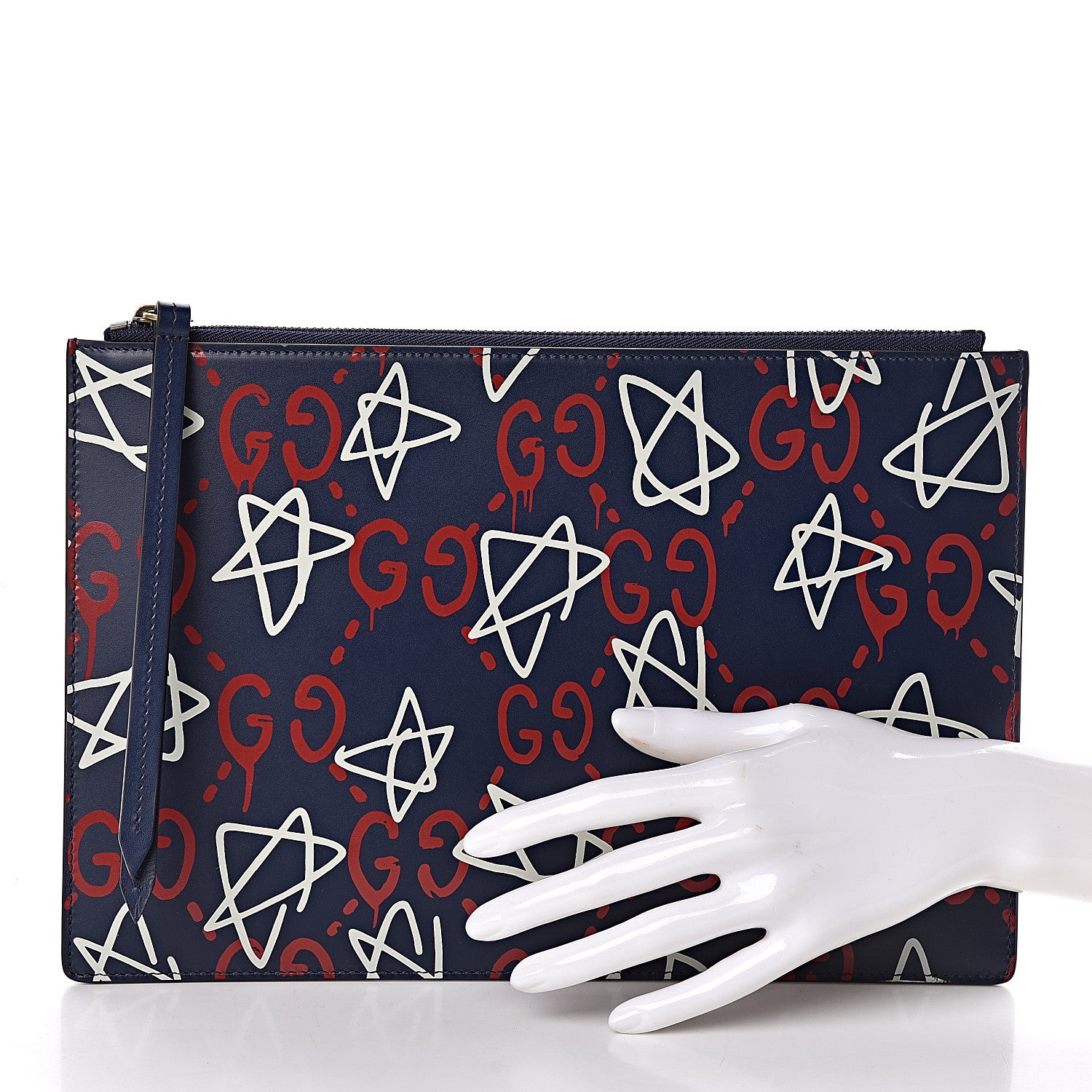 Gucci Calfskin GucciGhost Print Pouch Blue Agata Hibiscus Red 2 of 9