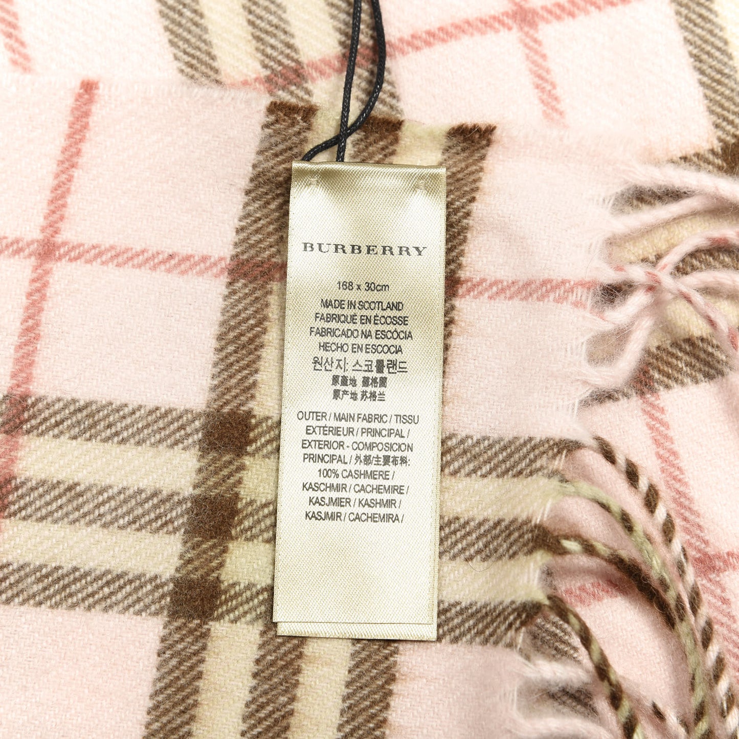 Cashmere Vintage Check Fringe Scarf Pink