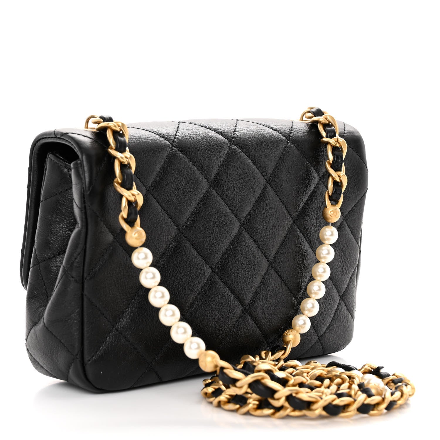 Chanel Glazed Calfskin Quilted Mini Pearl Side Flap Black 3 of 12