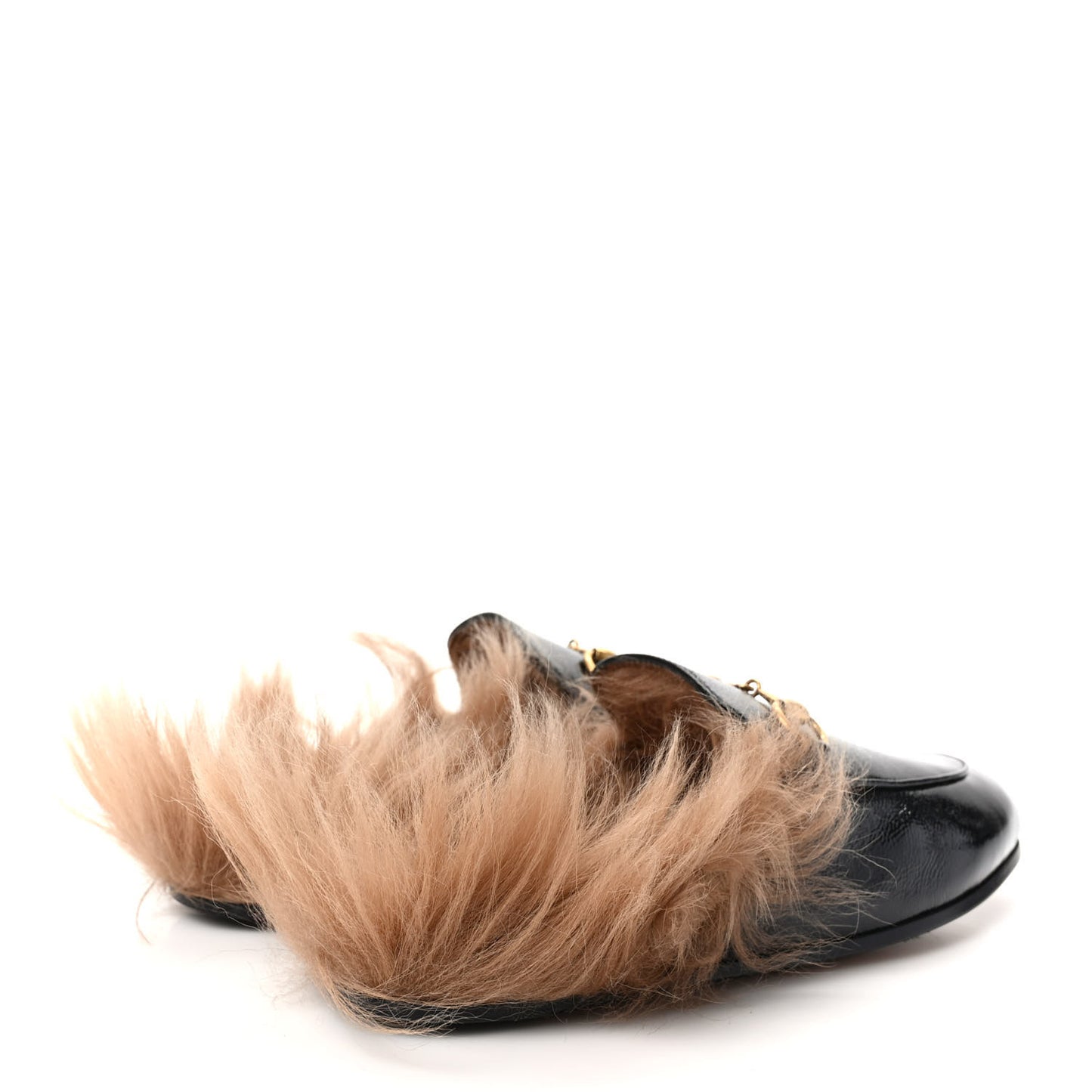 Patent Fur Womens Princetown Slippers 35.5 Black Natural