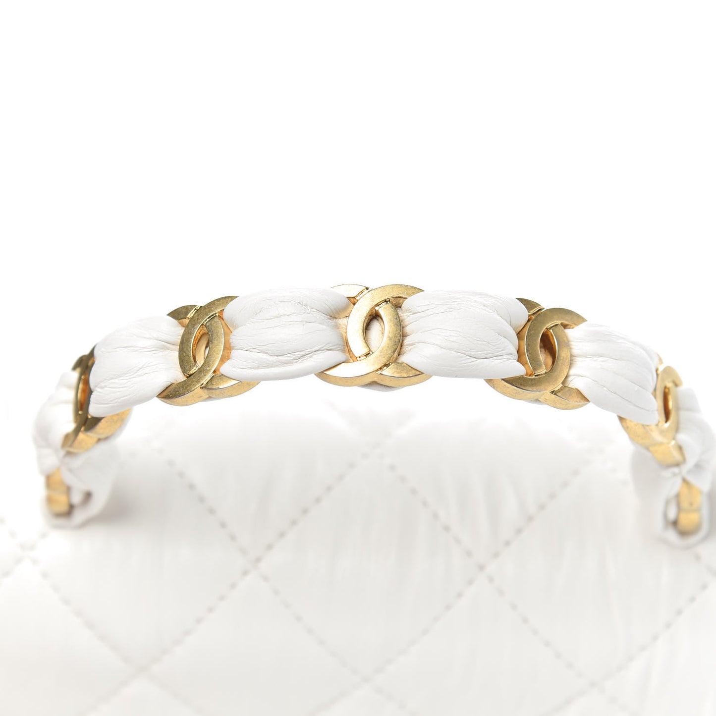 Crumpled Lambskin Quilted Small CC Links Top Handle Flap White