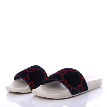 Gucci Terry Cloth GG Monogram Slide Sandals 35 Blue Red 3 of 9