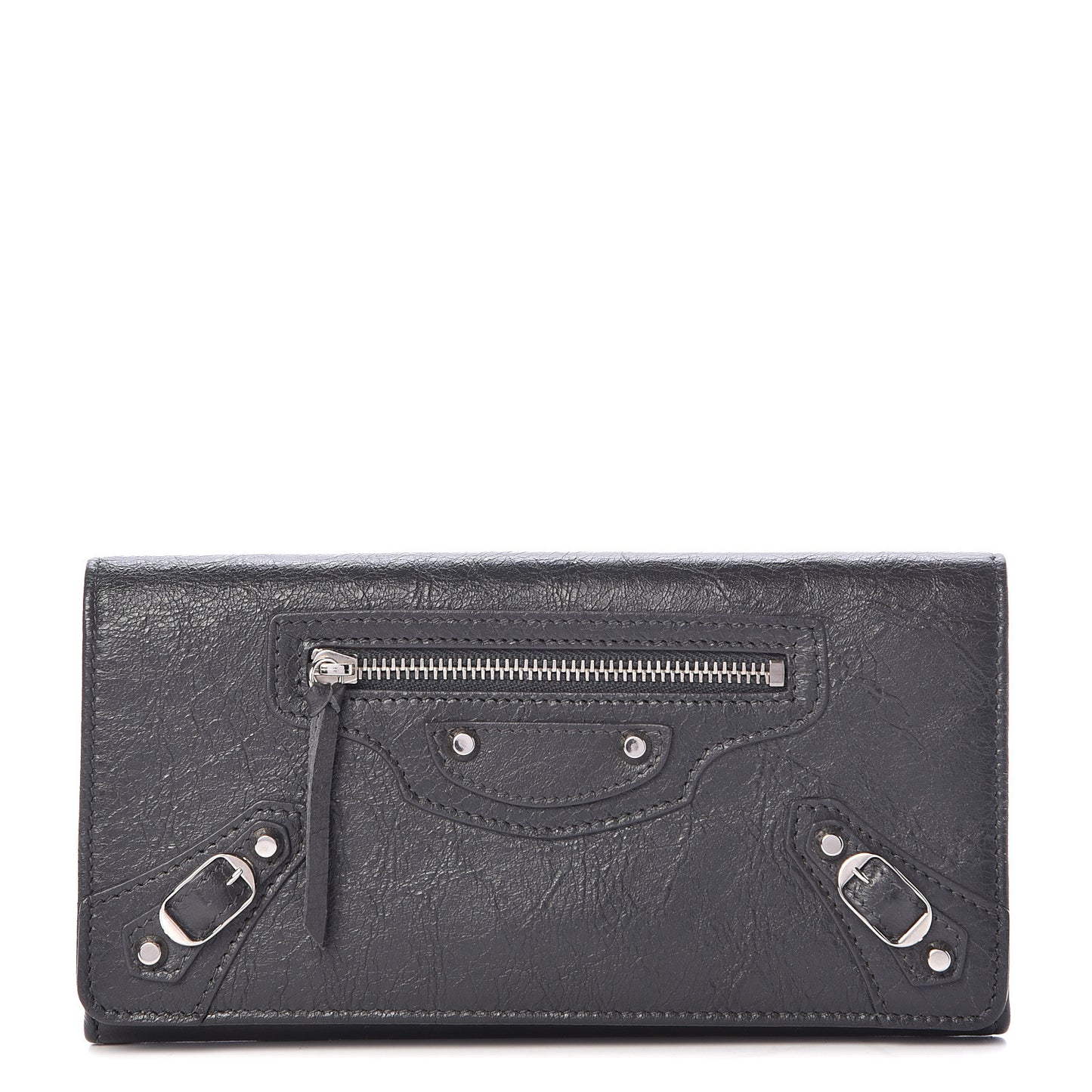 Agneau Classic Silver Hardware Money Wallet Gris Fossile