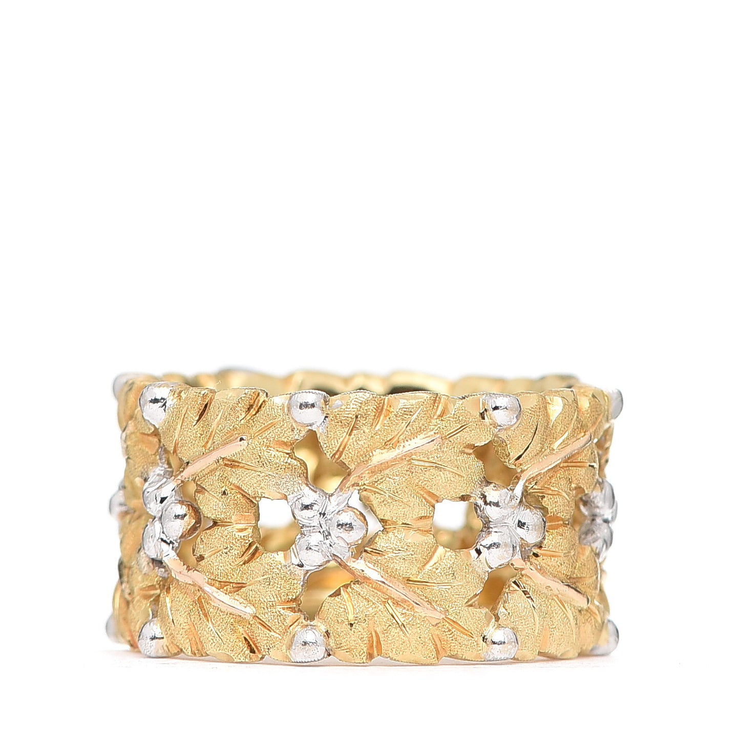 18K Yellow White Gold Leaf Band Ring 52 6