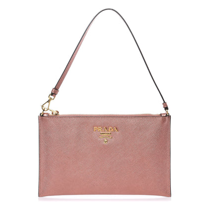 Prada Metallic Saffiano Small Flat Pouch Antico Mordore 1 of 7
