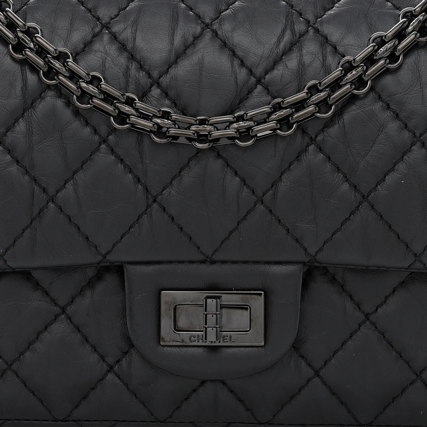 Aged Calfskin Quilted 2.55 Reissue 225 Flap So Black