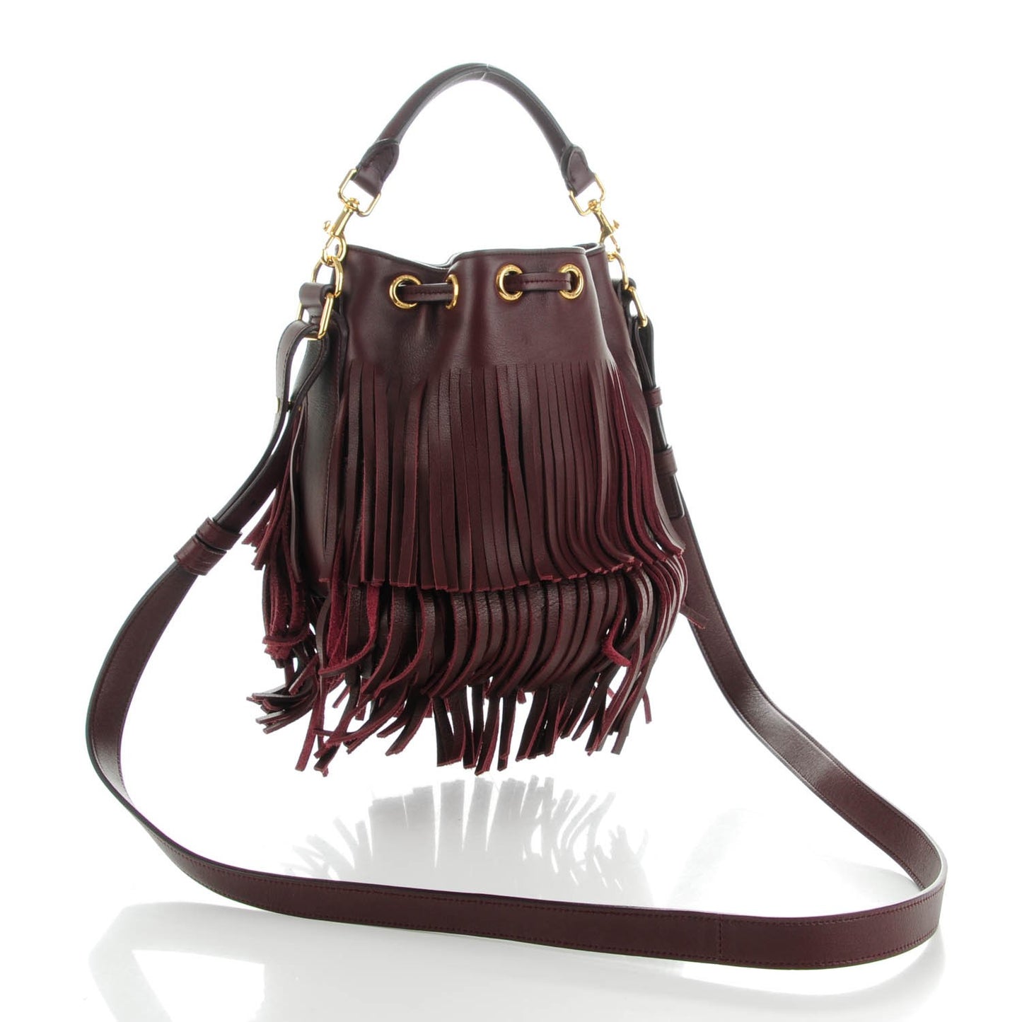 Calfskin Small Emmanuelle Fringe Bucket Bag Bordeaux