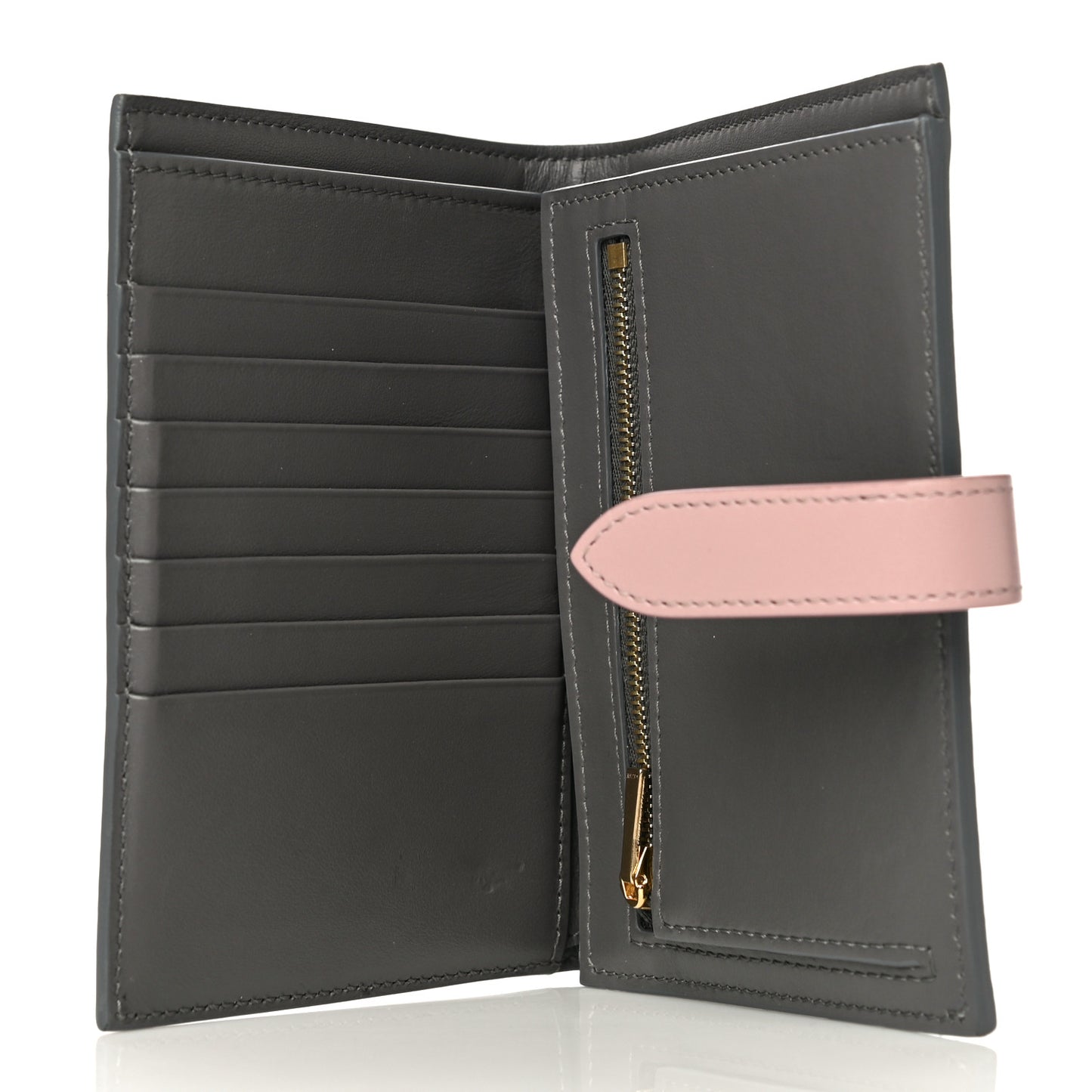 Grained Calfskin Medium Multifunction Strap Wallet Grey Vintage Pink