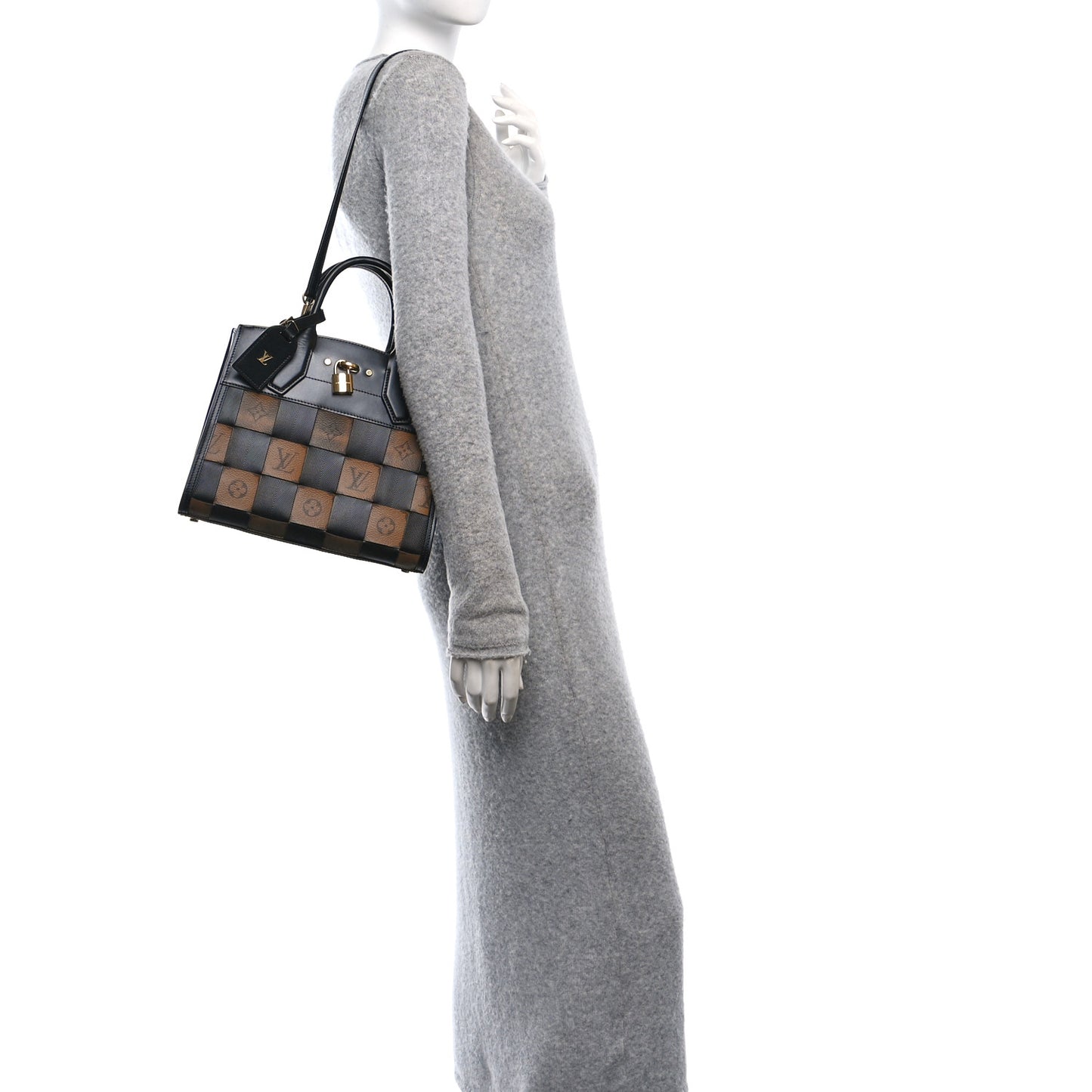 Calfskin Monogram Damier Tressage City Steamer PM Black
