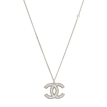 Chanel Metal Quilted CC Pendant Necklace Gold White 1 of 4
