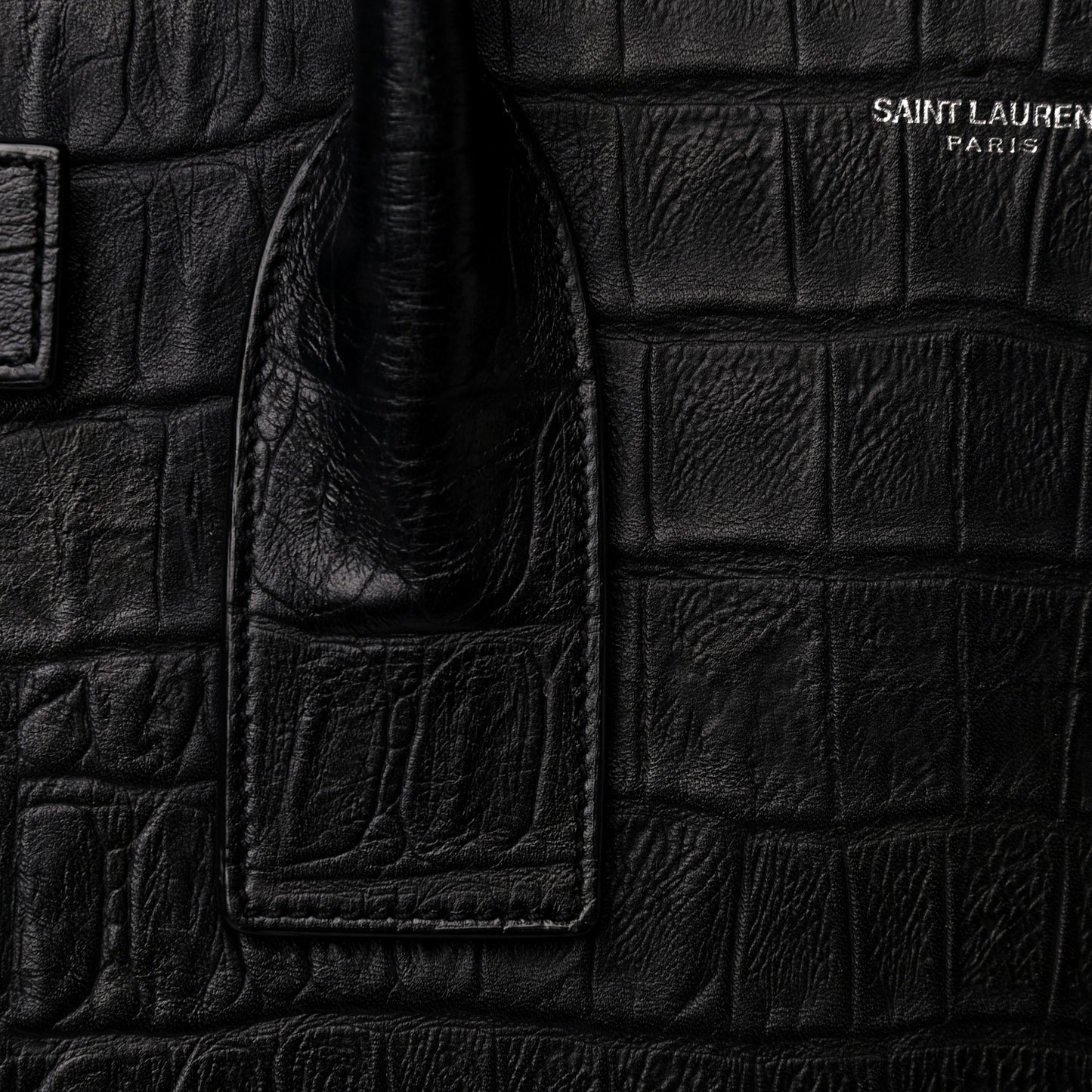 Calfskin Crocodile Embossed Large Sac De Jour Carryall Black