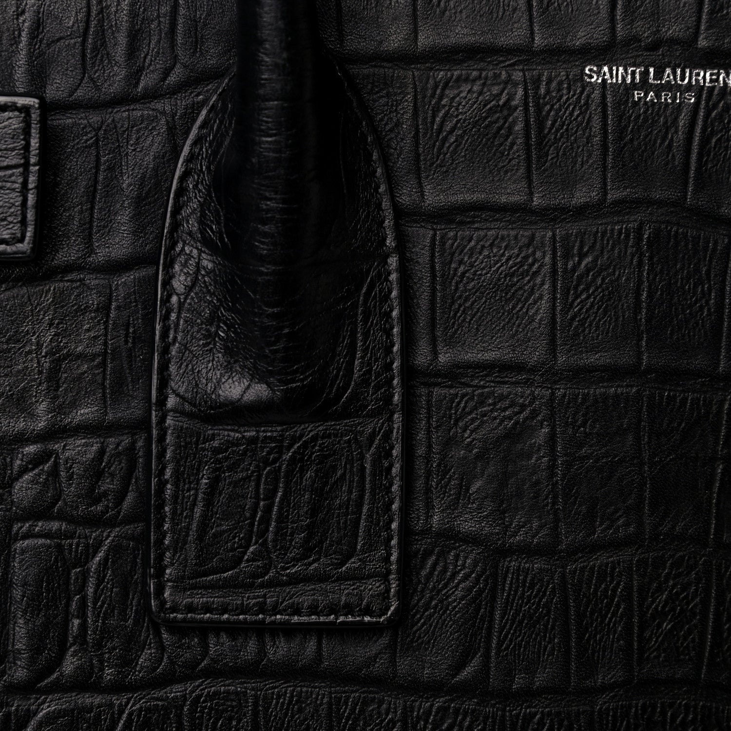 Saint Laurent Calfskin Crocodile Embossed Large Sac De Jour Carryall Black 12 of 25