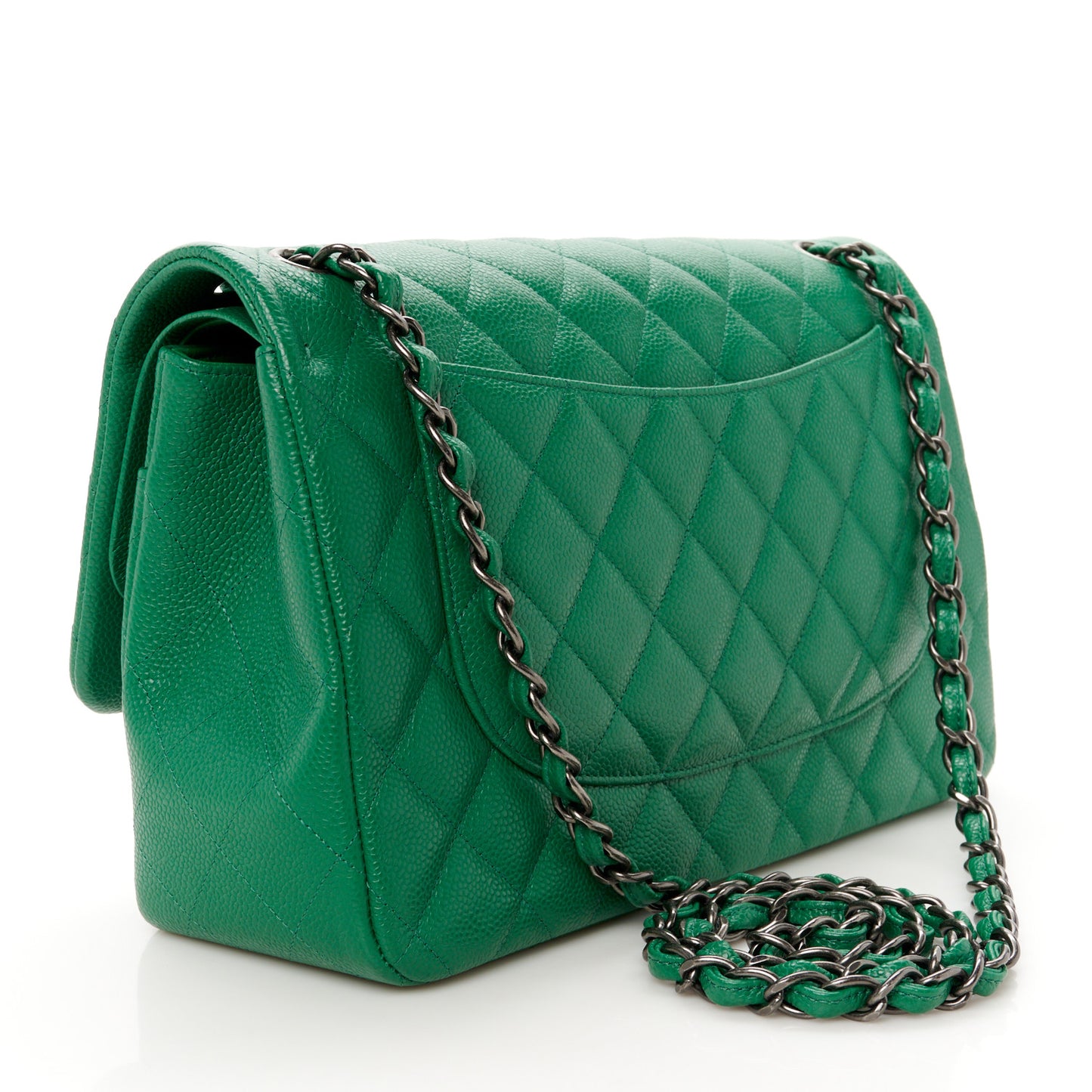 Caviar Quilted Jumbo Double Flap Green