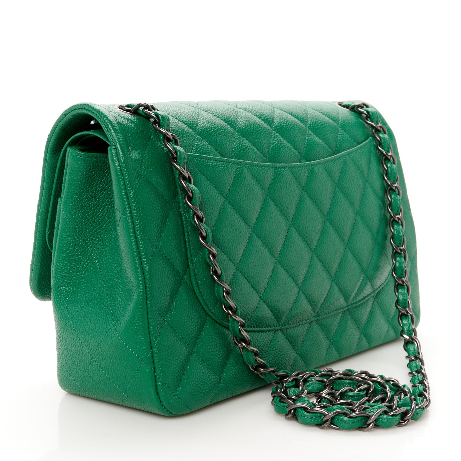 Chanel Caviar Quilted Jumbo Double Flap Green 3 of 11