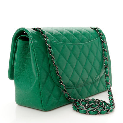 Chanel Caviar Quilted Jumbo Double Flap Green 3 of 11
