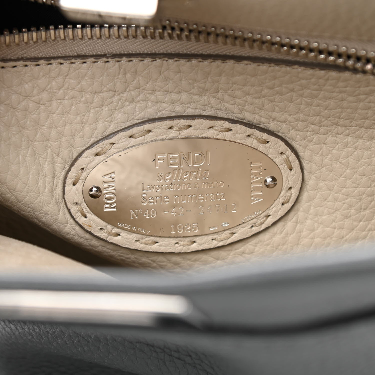 Fendi Cuoio Romano Selleria Bi-Color Medium Peekaboo Iconic Satchel Asfalto Latte 7 of 12