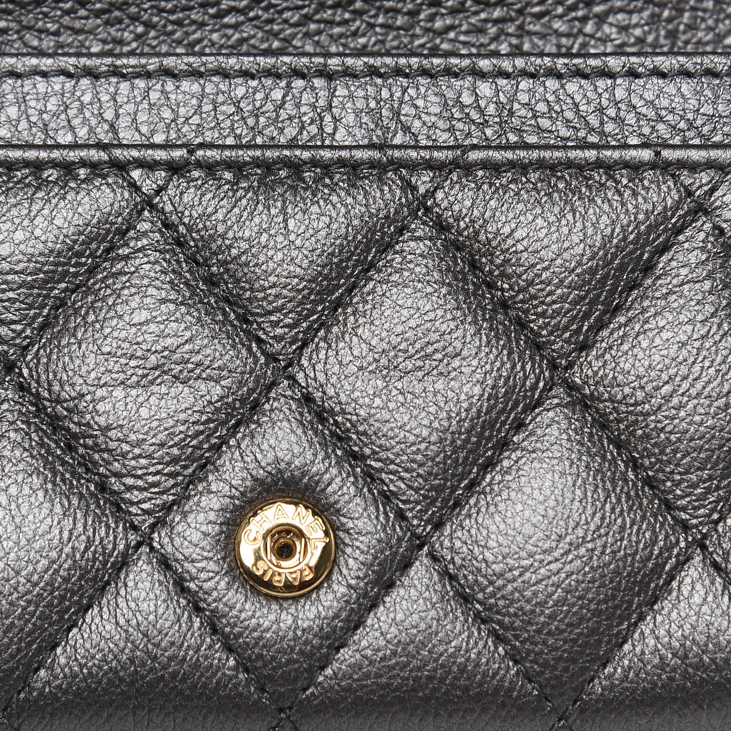 Metallic Calfskin Quilted Reissue Flap Card Holder Grey